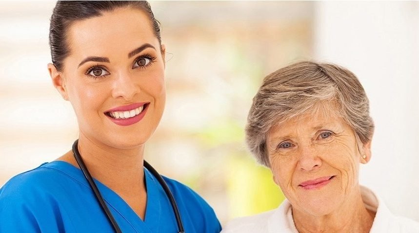 senior woman and nurse